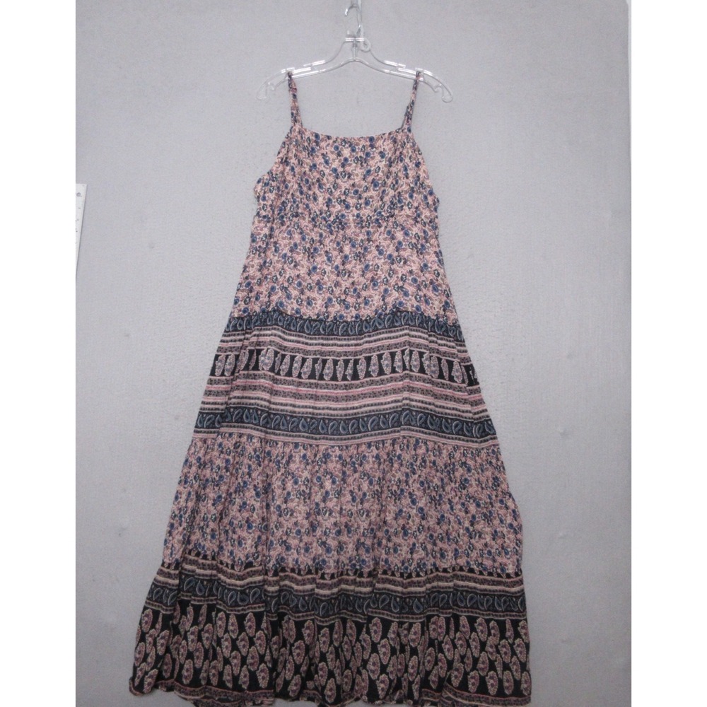Chaps Dress XL Midi Beachy Vacation Boho Comfort Flowy Smocked Adjustable Strap‎
